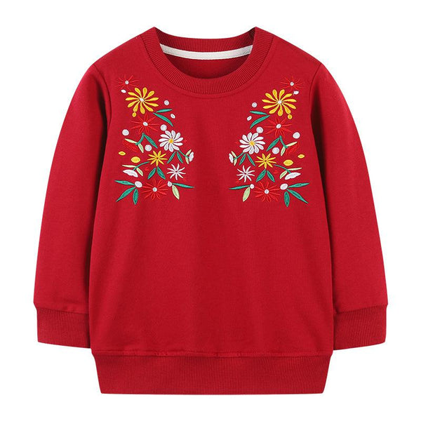 Toddler Girl's Christmas Floral Embroidery Sweatshirt