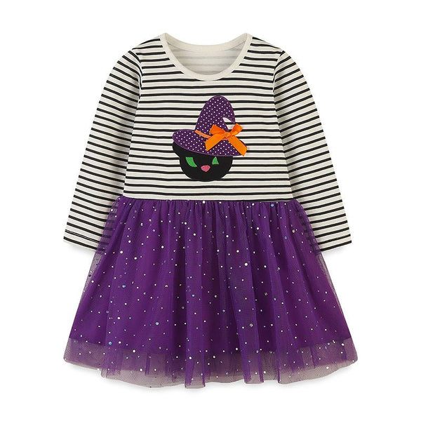 Toddler/Kid Girl's Halloween Striped Dress with Lace Design