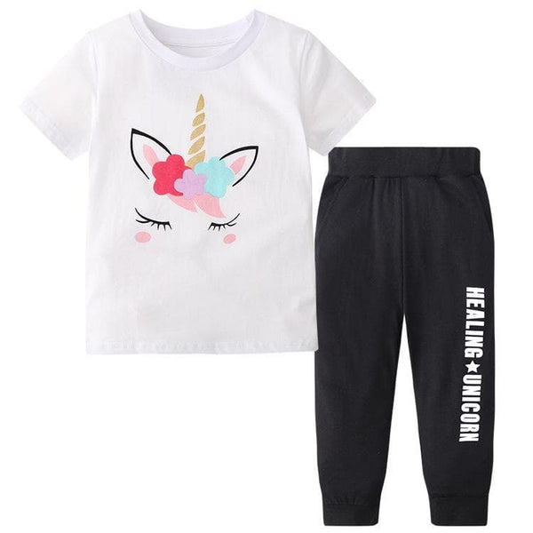 Toddler/Kid Girl's Unicorn T-shirt + "Healing Unicorn" Pants Set