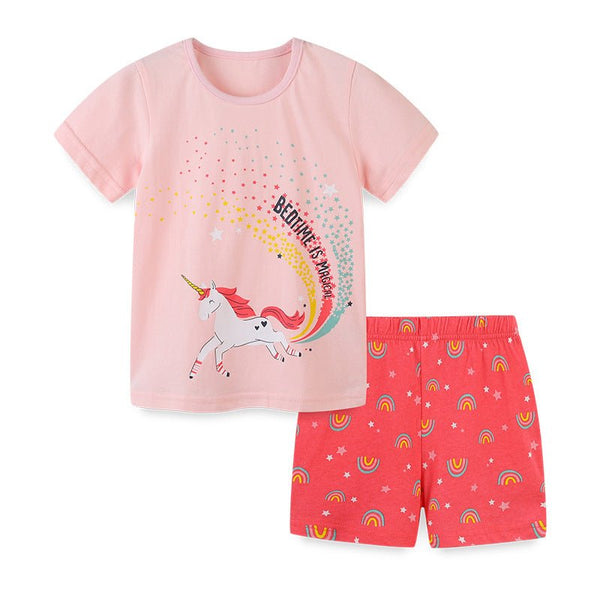 Toddler Girl's Unicorn Print T-shirt with Shorts Set