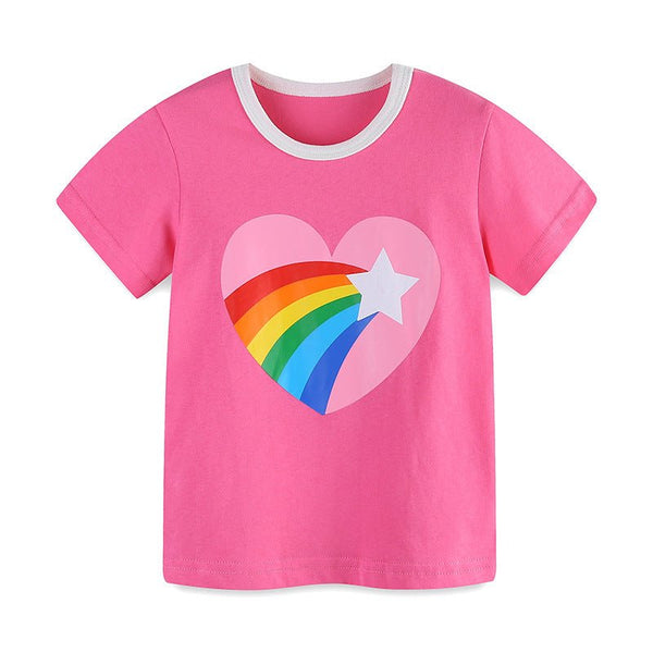 Toddler/Kid Girl's Pink Heart Design Short Sleeve Cotton Top