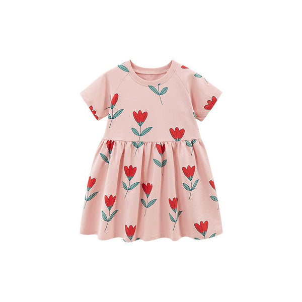 Toddler/Kid Girl Roses Print Pink Short Sleeve Dress