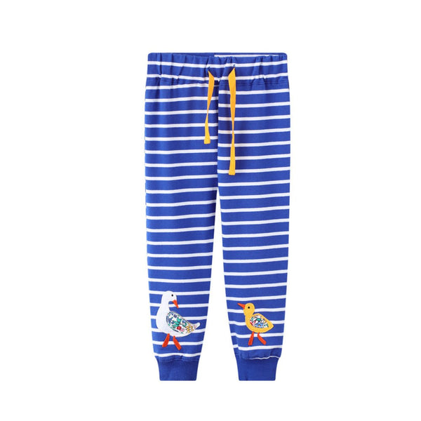 Toddler/Kid Girl's Blue Striped Pants with Animal Design