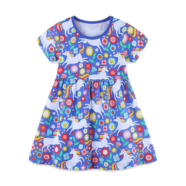 Toddler/Kid Girl‘’s Floral Print Design Blue Dress