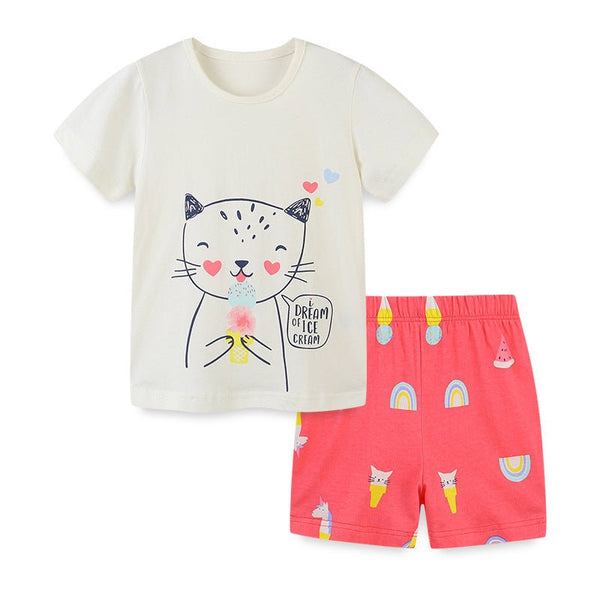 Toddler/Kid Girl's Cartoon Kitty Print Tee with Shorts Set