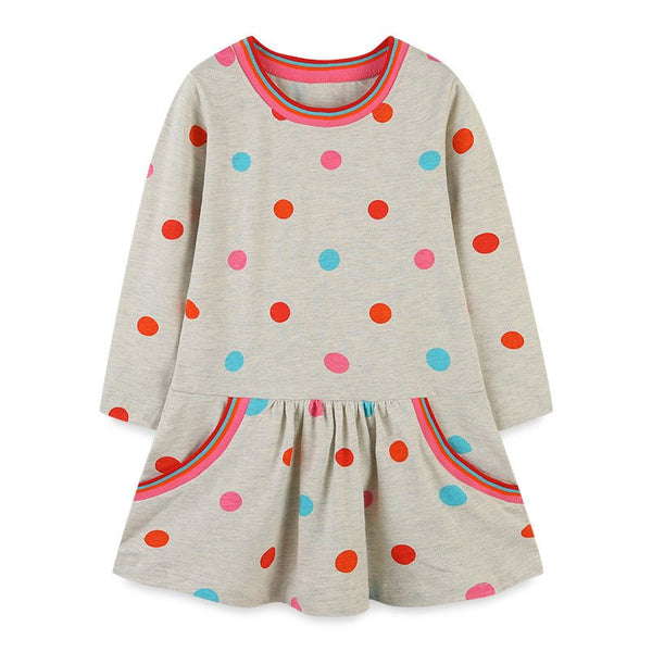 Toddler/Kid Girl's Polka Dots Long Sleeve Dress with Pockets