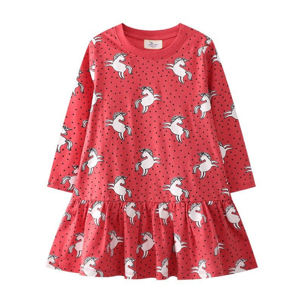 Toddler/Kid Girl's Unicorn/Polka Dots Long Sleeve Dress