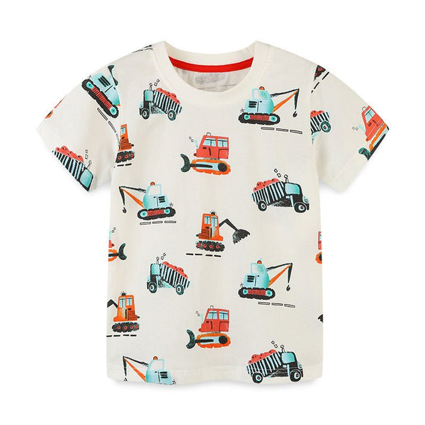 Toddler/Kid's Allover Vehicle Pattern Design Short Sleeve T-shirt
