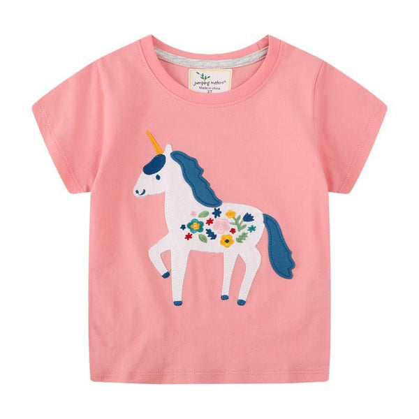 Toddler Girl's Floral Unicorn Print T-shirt