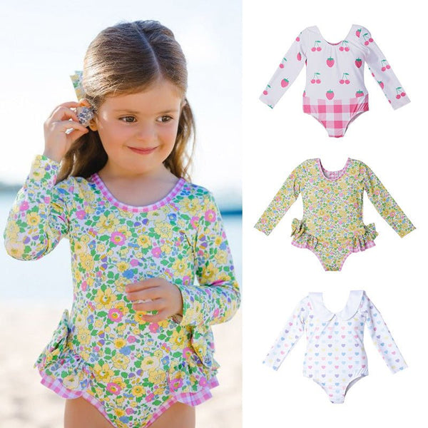 Toddler/Kid Girl Mix Prints Long Sleeve Swimsuit ( 3 Designs)