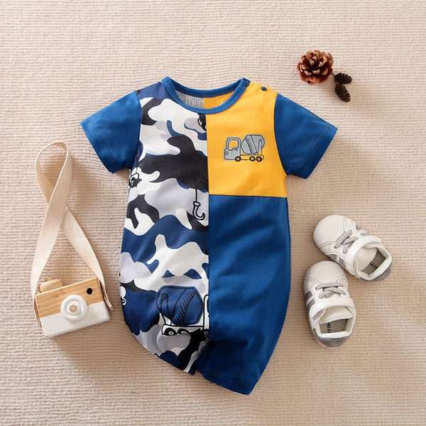 Baby Boy's Short Sleeve Vehicle Design Jumpsuit