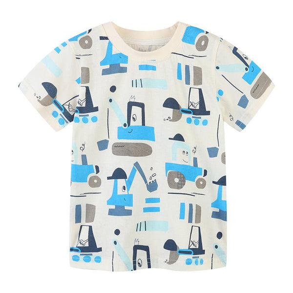 Toddler Boy's Excavator Print Short Sleeve T-shirt