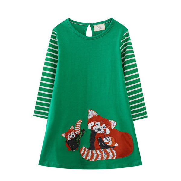 Toddler/Kid Girl's Squirrel Design Long Sleeve Green Dress