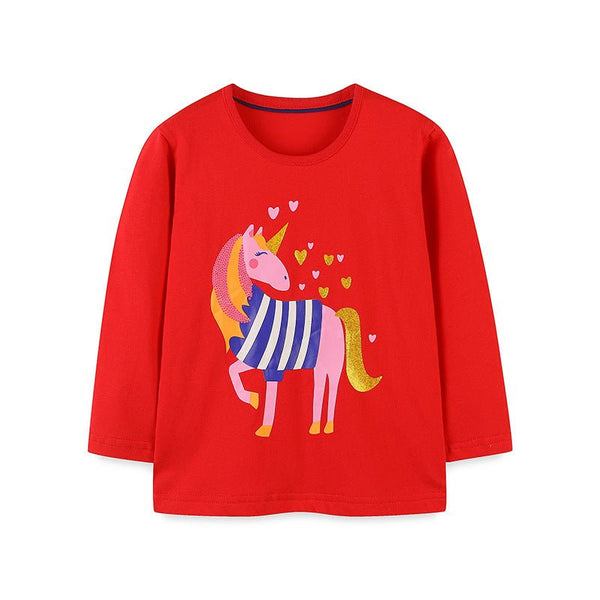 Toddler/Kid Girl Unicorn and Hearts Red Long Sleeve Shirt