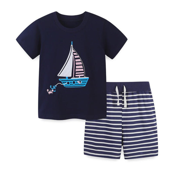Toddler Boy's Sailing Boat Print Tee with Shorts Set