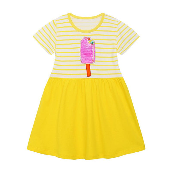 Toddler/Kid Girl Popsicle Sequence Bright Short Sleeve Dress