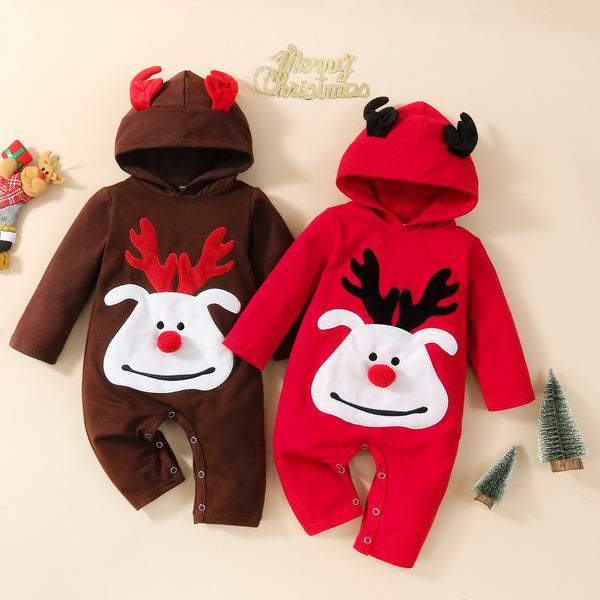 Baby Reindeer Long Sleeve Jumpsuit with Hood