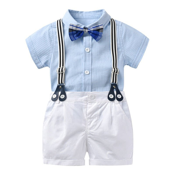 Toddler Boy's Gentleman's Blue Dress Shirt and Shorts Suit Set