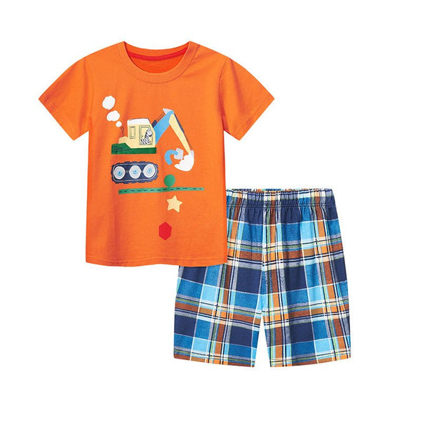 Toddler/Kid Boy's Excavator Orange T-shirt with Shorts Set