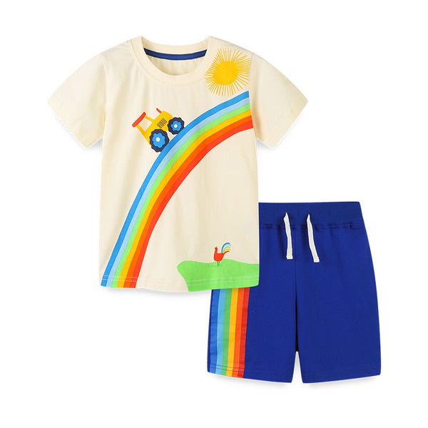 Toddler/Kid Boy's Rainbow Print Design T-shirt with Shorts Set