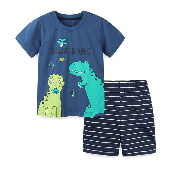 Toddler Boy's Blue Dinosaur Print T-shirt with Shorts Set