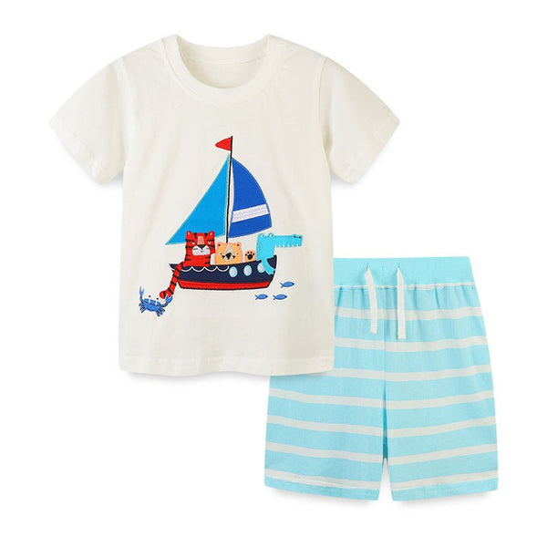Toddler/Kid's Short Sleeve Casual T-shirt with Striped Shorts Set
