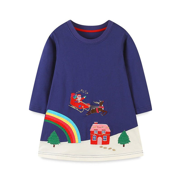 Toddler/Kid Girl's Christmas Design Dress with Rainbow Print