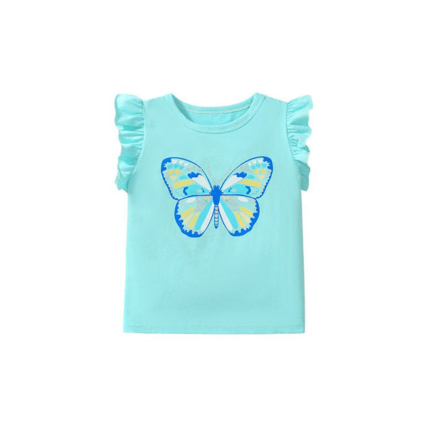 Toddler/Kid Girl's Butterfly Design Short Sleeve Blue T-shirt