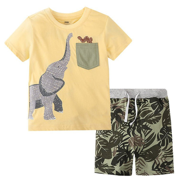 Toddler Boy's Elephant Print T-shirt with Shorts Set