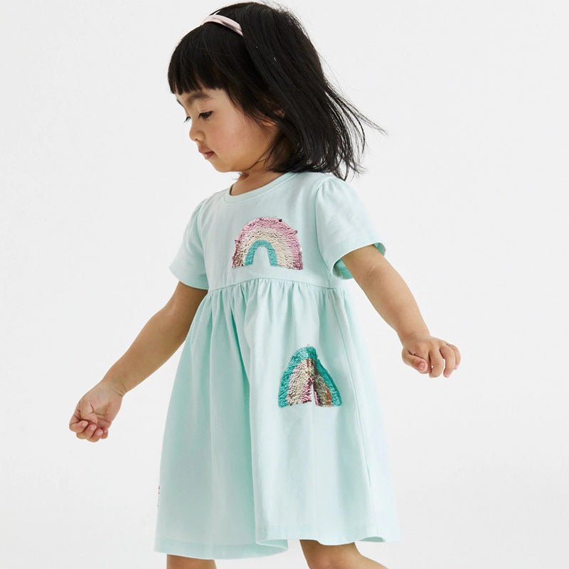 Toddler/Kid Girl Rainbow Design Blue Dress – Kidsyard Greenland