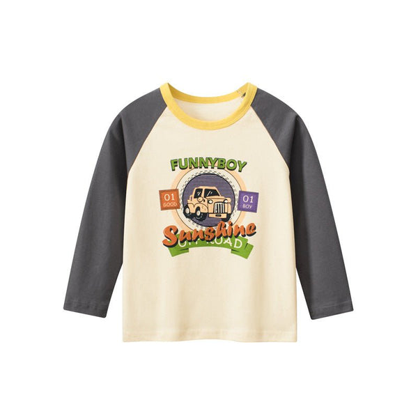 Toddler Boy's Vehicle Print Design Long Sleeve Cotton T-shirt