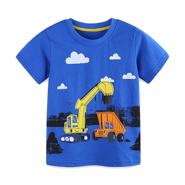 Toddler/Kid Boy's Blue Digger Truck Print Design T-Shirt