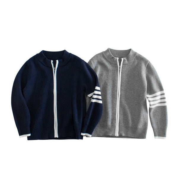 Dark Blue/Grey Two Colors Zipper Design Sweater