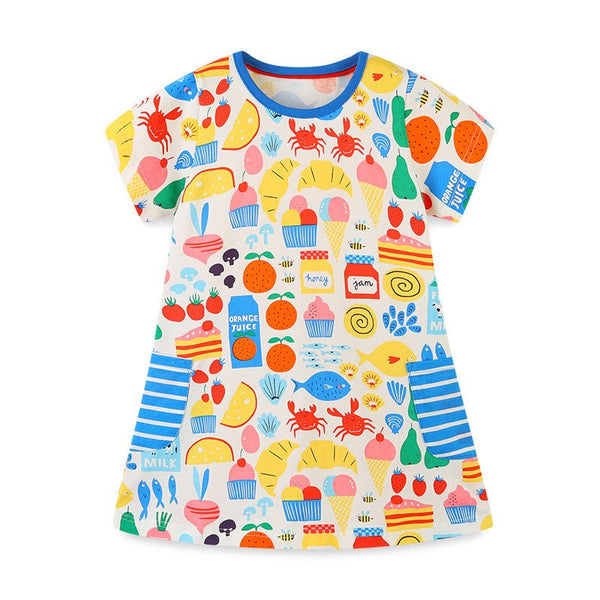 Toddler/Kid Girl's Short Sleeve Allover Cartoon Print Dress for Summer
