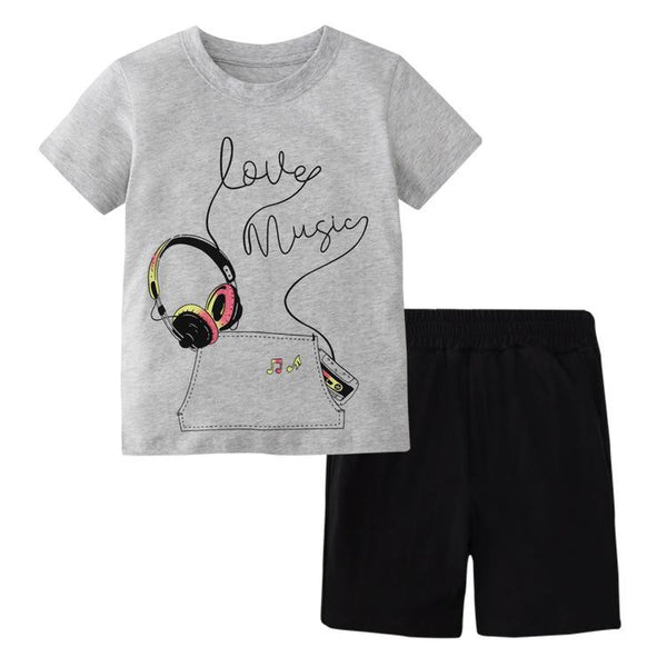 Boy's 'Love Music' Print T-shirt and Shorts Set