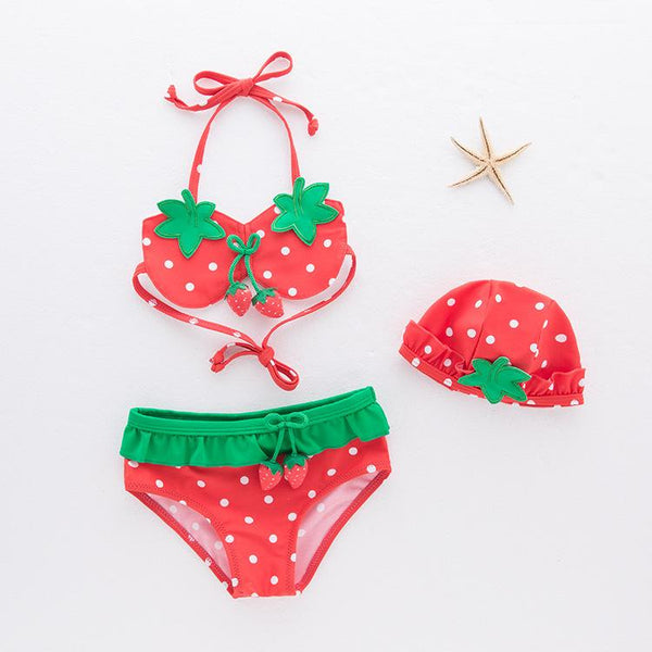 Toddler/Kid Girl's 3-Piece Strawberry Design Swimsuit