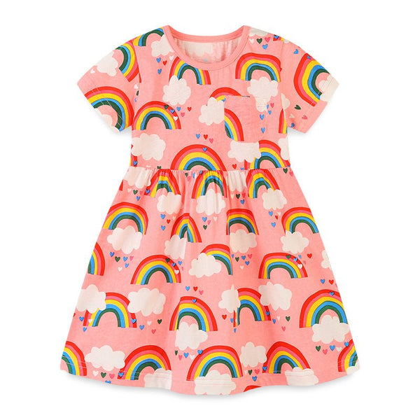 Toddler/Kid Girl's Short Sleeve Rainbow Print Design Dress