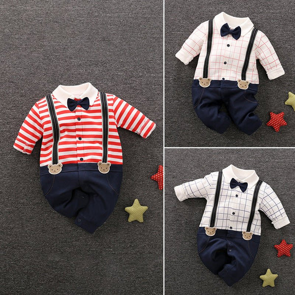 Baby Boy Checkered/Stripes Gentleman Suit with Bowtie