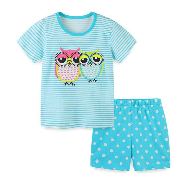Toddler/Kid Girl Owl Print Blue T-shirt and Shorts Set