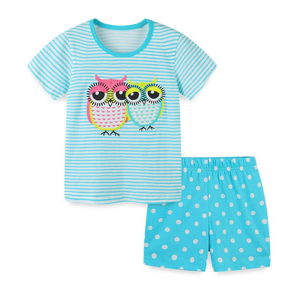 Toddler/Kid Girl's Blue Owl Print T-shirt with Shorts Set