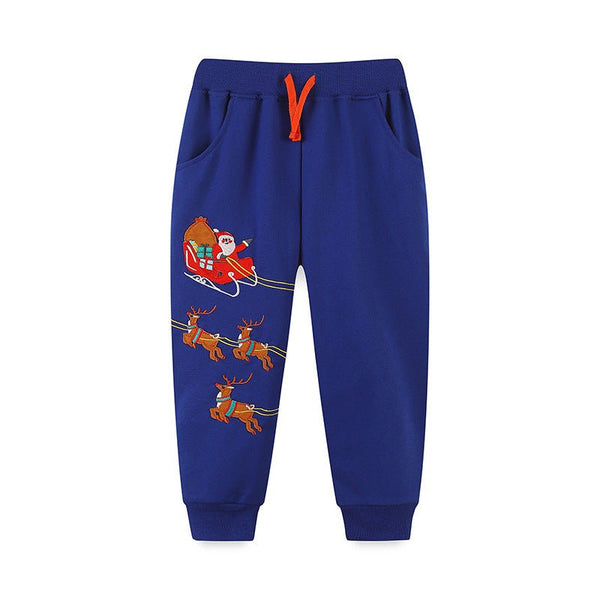 Toddler/Kid Santa + Reindeers Embroidery Festive Pants