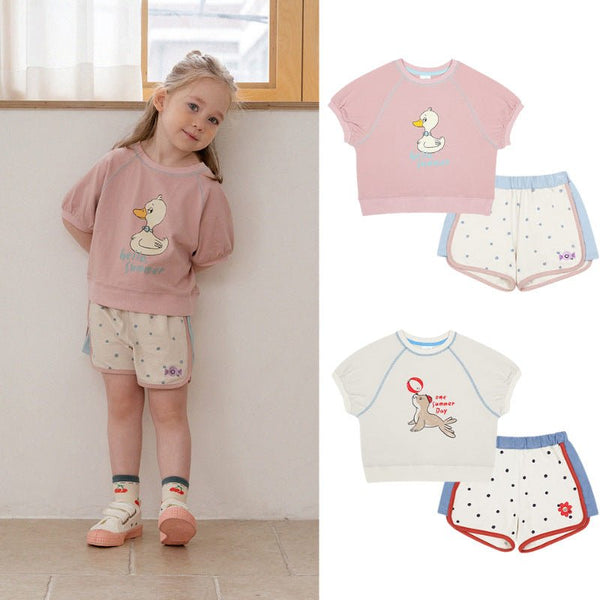 Baby/Toddler's Short Sleeve Cartoon Top with Shorts