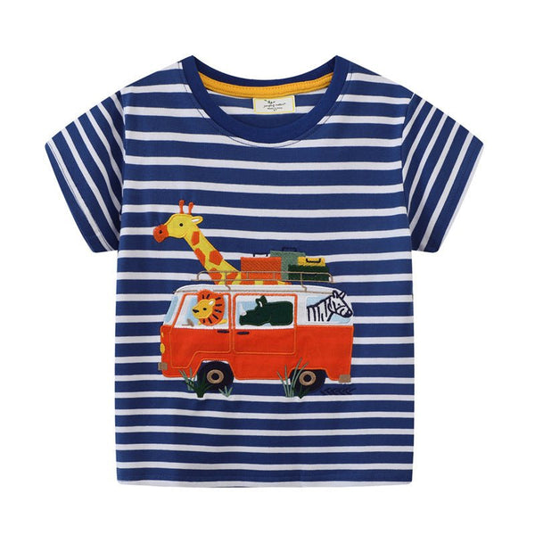 Toddler/Kid Boy‘s Giraffe Design Safari Bus Tee