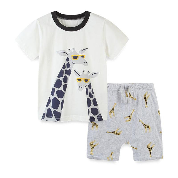 Boy's Giraffe Print Tee with Shorts Set