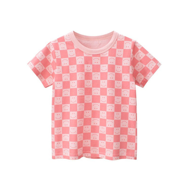 Toddler/Kid Girl's Allover Smile Face Print Pink T-shirt