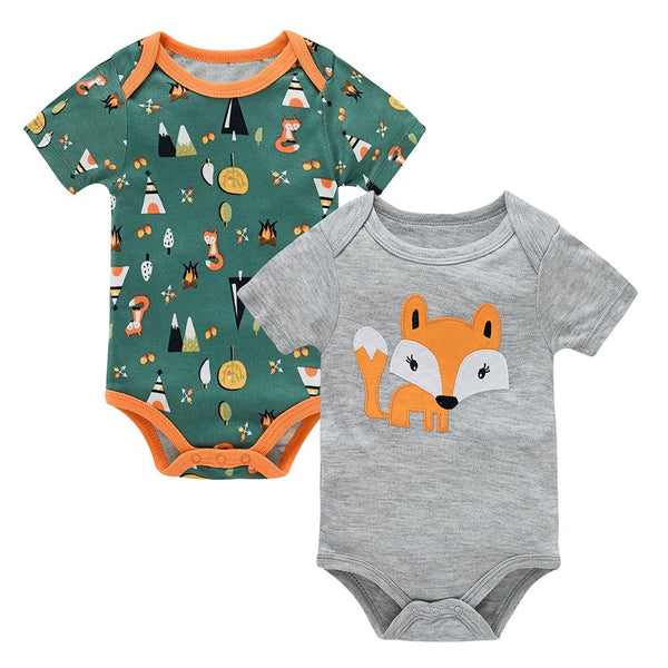 2-Pack Baby Fox/Autumn Prints Short Sleeve Onesie Set