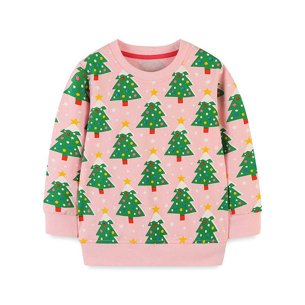 Toddler/Kid Festive Christmas Trees + Snow Pink Sweatshirt
