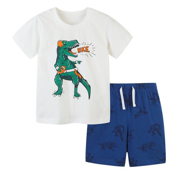 Toddler Boy's Dinosaur Print White Tee with Shorts Set