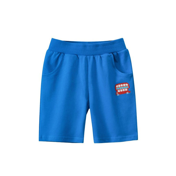 Toddler/Kid Boy's Bus Design Blue Shorts for Summer