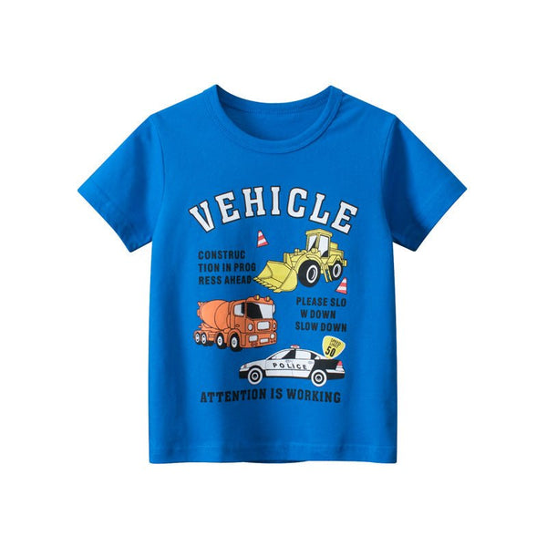 3 Different Vehicle Prints Design Blue T-shirt for Toddler/Kid Boy